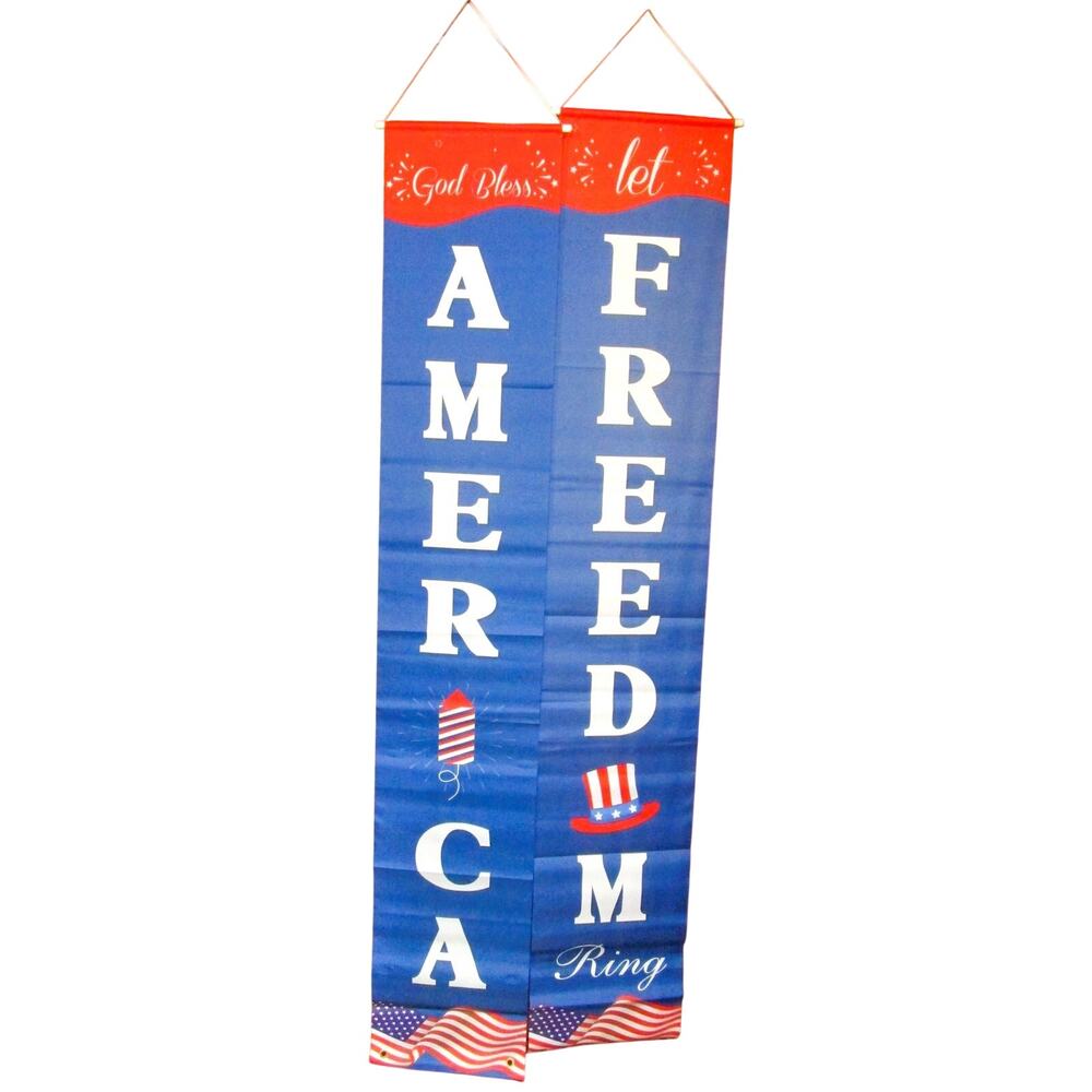 Patriotic Porch Banner Set God Bless America Freedom Ring 70x12 Outdoor Decor